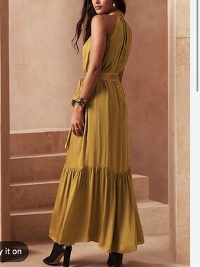 Banana Republic Satin Twisted Maxi Dress in Warm Gold